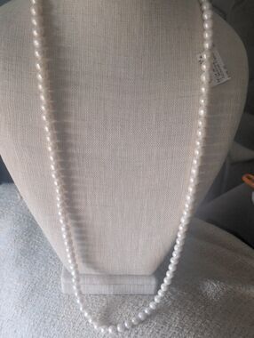 NWT Classic Long  White Pearl Necklace,  36" Endless Strand,